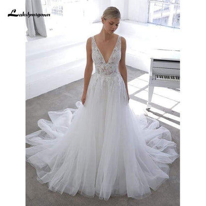 NumberSea - NumberSea Beach Wedding Dresses Soft Tulle Lace