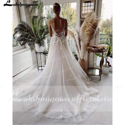 NumberSea - NumberSea Beach Wedding Dresses Tulle Long Lace Beach Bridal Gown