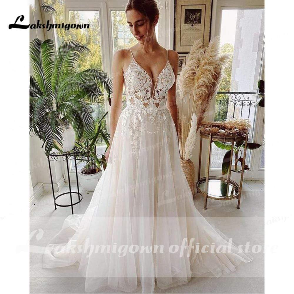 NumberSea - NumberSea Beach Wedding Dresses Tulle Long Lace Beach Bridal Gown