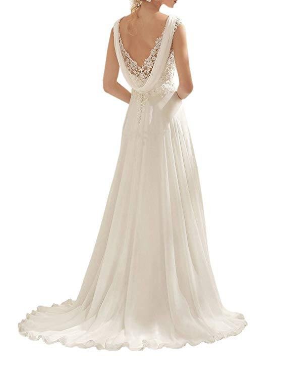 NumberSea - NumberSea Beach Wedding Dresses White/Lvory Chiffon Lace Appliques Bridal Gown Backless Vestido De Noiva