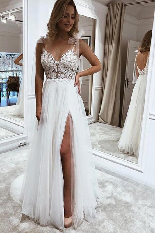 NumberSea - NumberSea Beautiful Lace A - line Spaghetti Straps Wedding Dresses, Bridal Gown, MW576