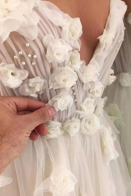 NumberSea - NumberSea Beautiful Wedding Dresses A - line Scoop Hand - Made Flower Beading Bridal Gown,MW449