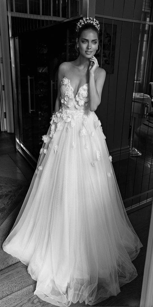 NumberSea - NumberSea Beautiful Wedding Dresses A - line Scoop Hand - Made Flower Beading Bridal Gown,MW449