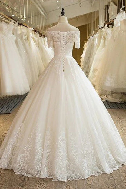 NumberSea - NumberSea Beautiful Wedding Dresses Off - the - shoulder Ball Gown Lace Ivory Bridal Gown,MW453