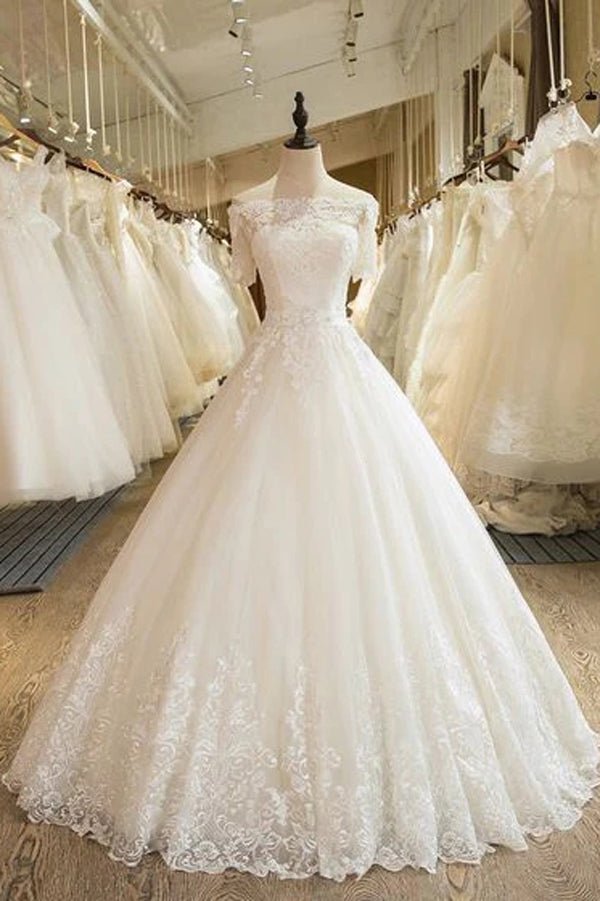 NumberSea - NumberSea Beautiful Wedding Dresses Off - the - shoulder Ball Gown Lace Ivory Bridal Gown,MW453