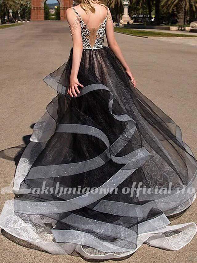 NumberSea - NumberSea Black A - Line Wedding Dresses Strapless Floor Length