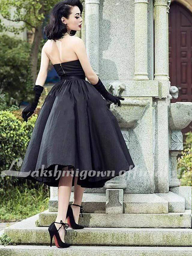 NumberSea - NumberSea Black A - Line Wedding Dresses V Neck Tea Length