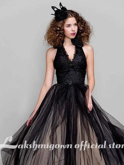 NumberSea - NumberSea Black Ball Gown Party Wedding Dress V Neck Sleeveless