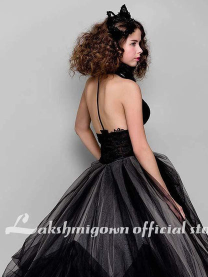 NumberSea - NumberSea Black Ball Gown Party Wedding Dress V Neck Sleeveless