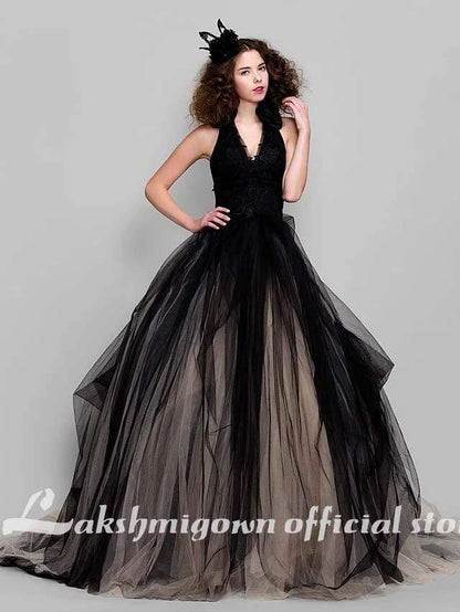 NumberSea - NumberSea Black Ball Gown Party Wedding Dress V Neck Sleeveless