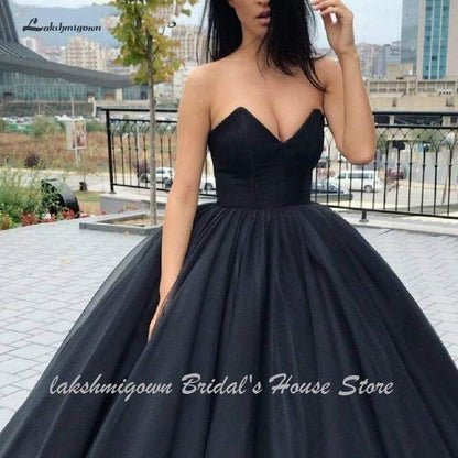 NumberSea - NumberSea Black Ball Gown Wedding Dresses Sweetheart Bridal Gown Satin