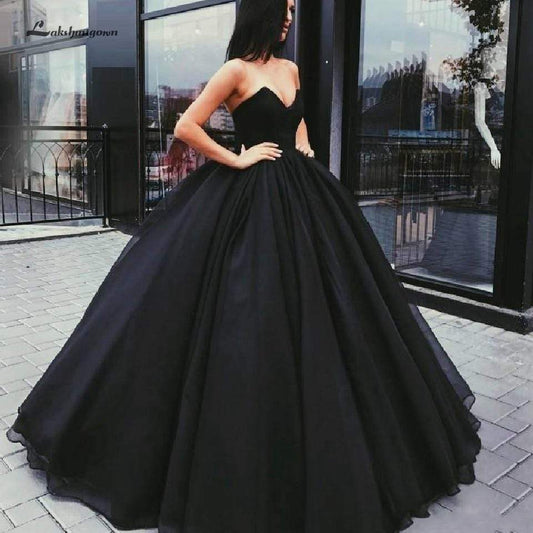 NumberSea - NumberSea Black Ball Gown Wedding Dresses Sweetheart Bridal Gown Satin