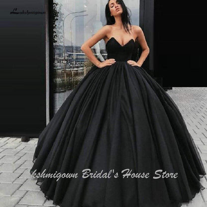 NumberSea - NumberSea Black Ball Gown Wedding Dresses Sweetheart Bridal Gown Satin