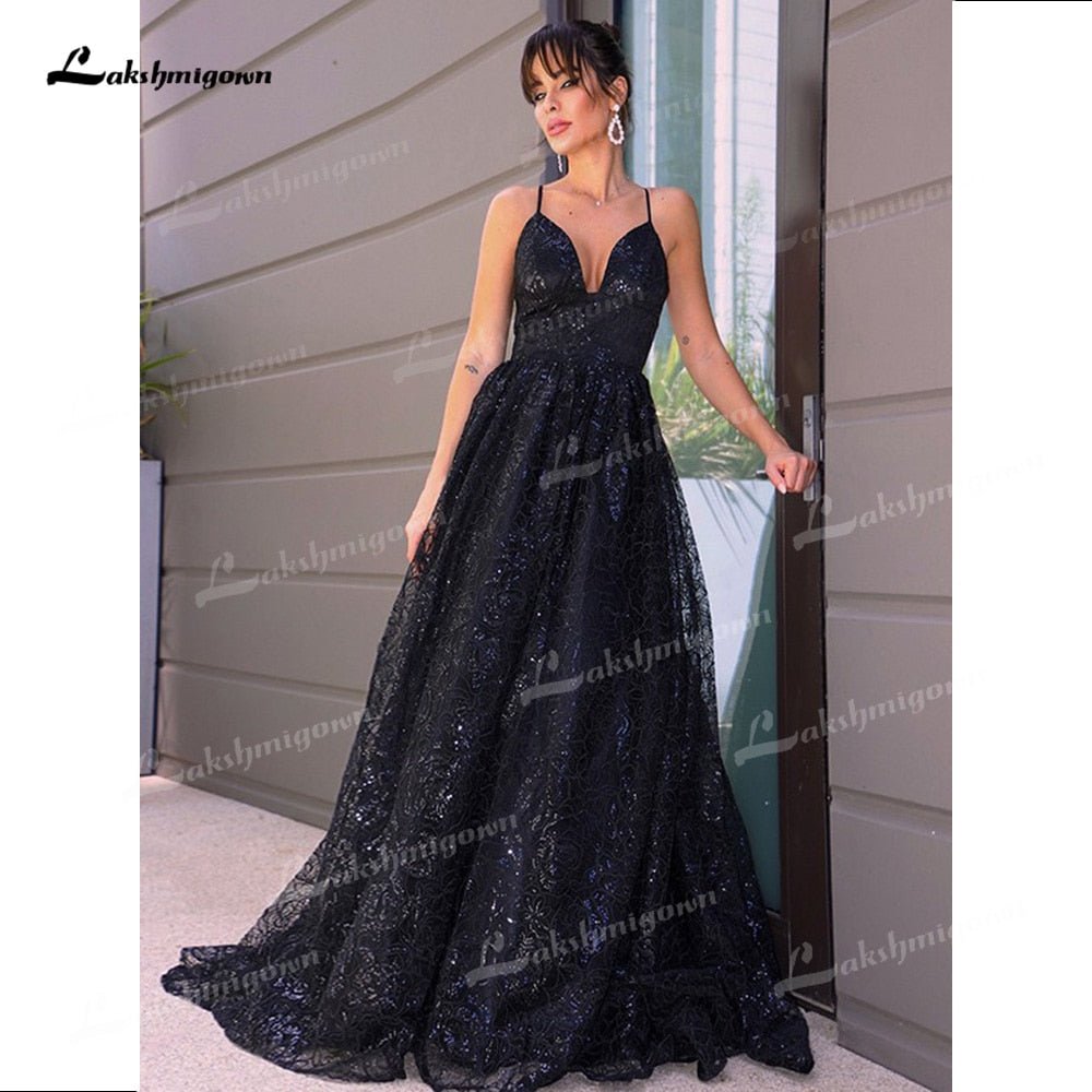 NumberSea - NumberSea Black Lace A - Line Wedding Dresses Sweetheart Neck Sleeveless Backless With Lace - Up Sweep/Brush Train Bride Gown Spaghetti Straps