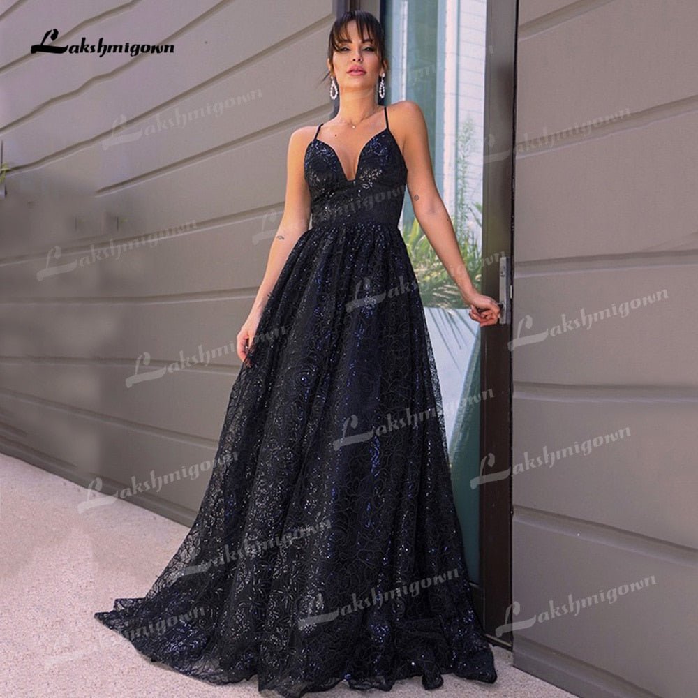 NumberSea - NumberSea Black Lace A - Line Wedding Dresses Sweetheart Neck Sleeveless Backless With Lace - Up Sweep/Brush Train Bride Gown Spaghetti Straps