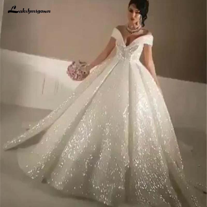 NumberSea - NumberSea Bling Ball Gown Wedding Dresses Off Shoulder Sequined Lace