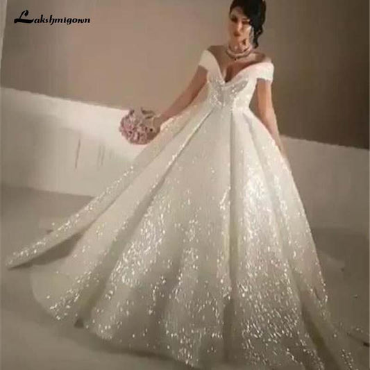 NumberSea - NumberSea Bling Ball Gown Wedding Dresses Off Shoulder Sequined Lace