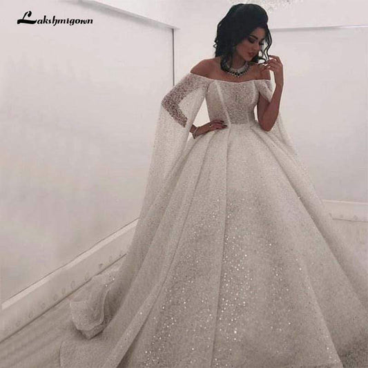 NumberSea - NumberSea Bling Bling Dubai Sequined Lace Wedding Dresses Luxury