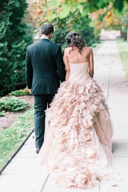 NumberSea - NumberSea Blush Ball Gown Organza Ruffles Strapless Wedding Dresses, Bridal Gown, MW769