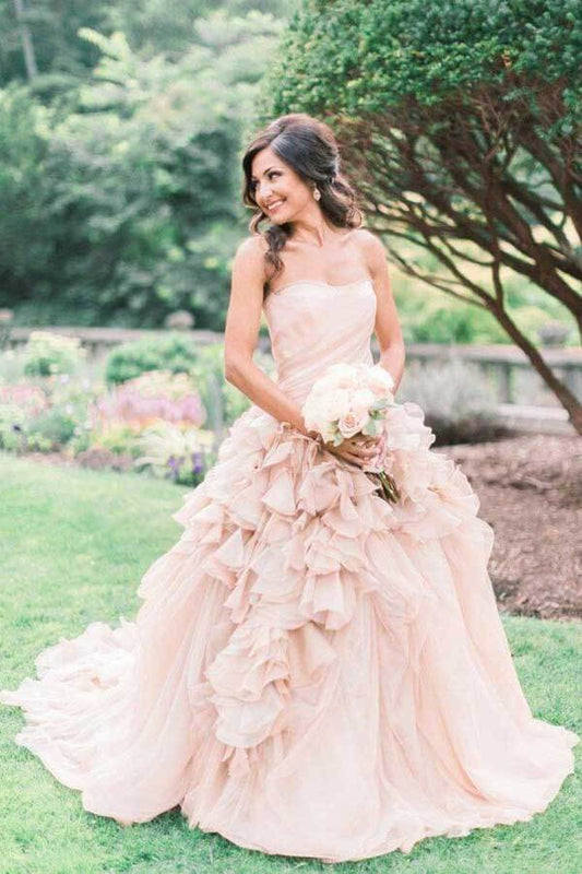 NumberSea - NumberSea Blush Ball Gown Organza Ruffles Strapless Wedding Dresses, Bridal Gown, MW769