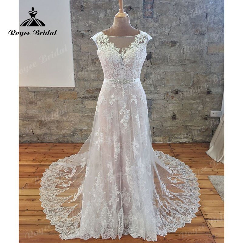 NumberSea - NumberSea Blush Pink Cap Sleeve A Line Wedding Dress Lace Appliques Open Back 2025 Vintage Bridal Gown Long Tulle robe de mariée Elegant