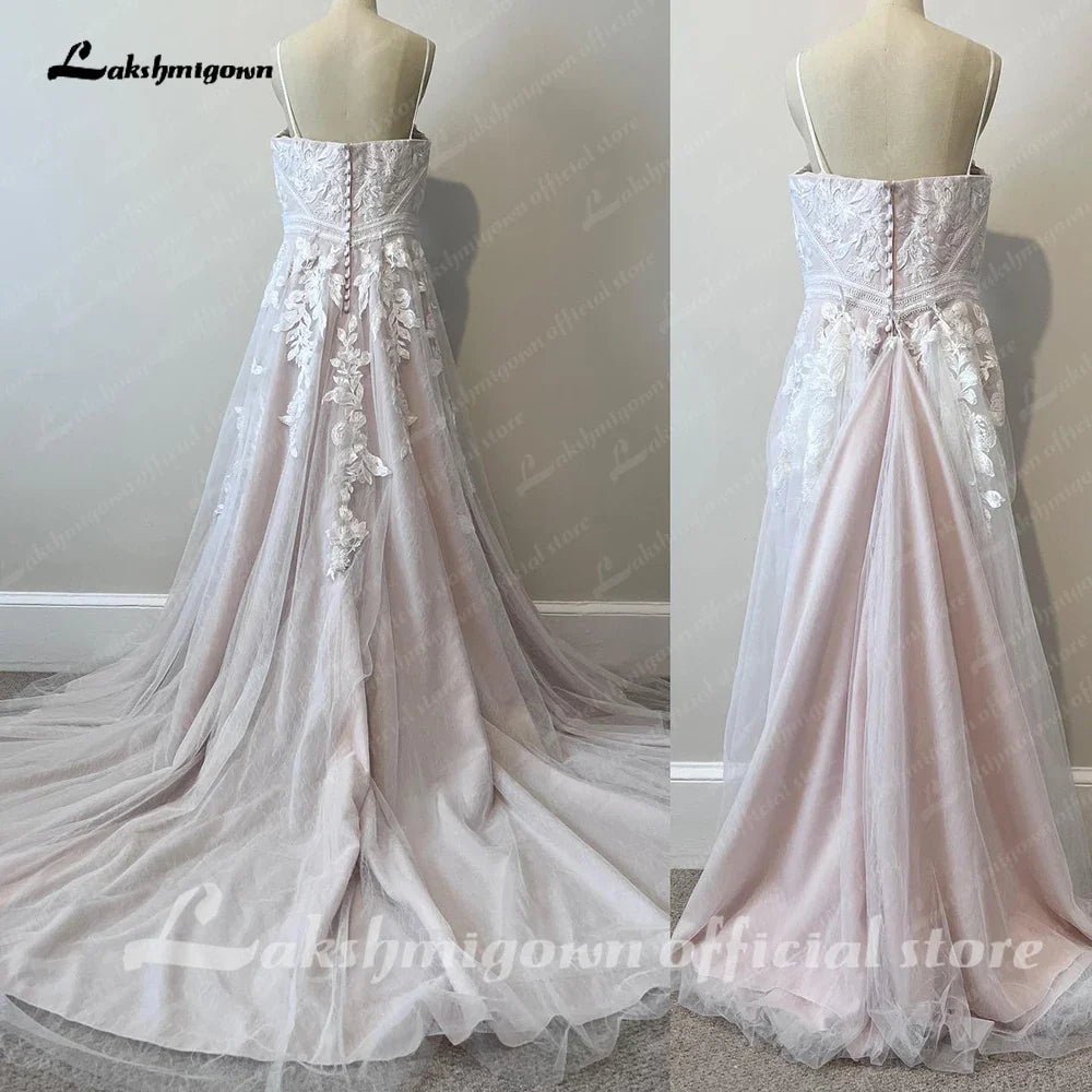 NumberSea - NumberSea Blush Pink Wedding Dress Lace Appliqued Tulle A Line Backless 2025 Tank V Neck Bridal Gowns vestido de novia