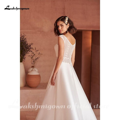 NumberSea - NumberSea Bohe Beach A - Line Wedding Dresses Lace High Neck Chiffon