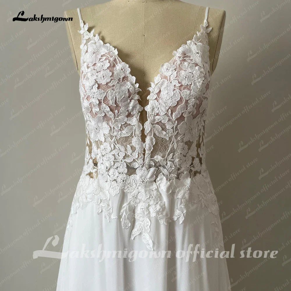 NumberSea - NumberSea Boheme A Line Boho Lace Floral Wedding Dress Open Back 2025 Wedding Gowns for Bride Spaghetti Straps Vestido Novia