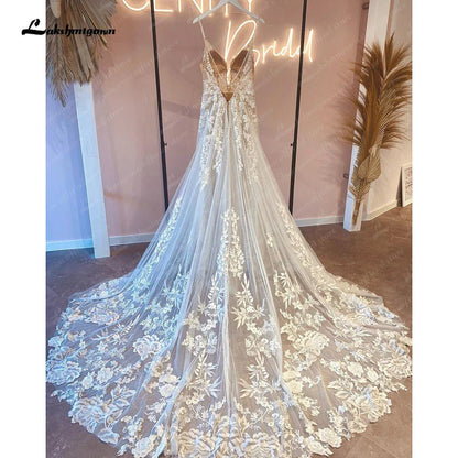 NumberSea - NumberSea Boheme A Line Wedding Dresses For Women Backless Civil Lace Appliques Bridal Church Wedding Gowns Vestidos de novias