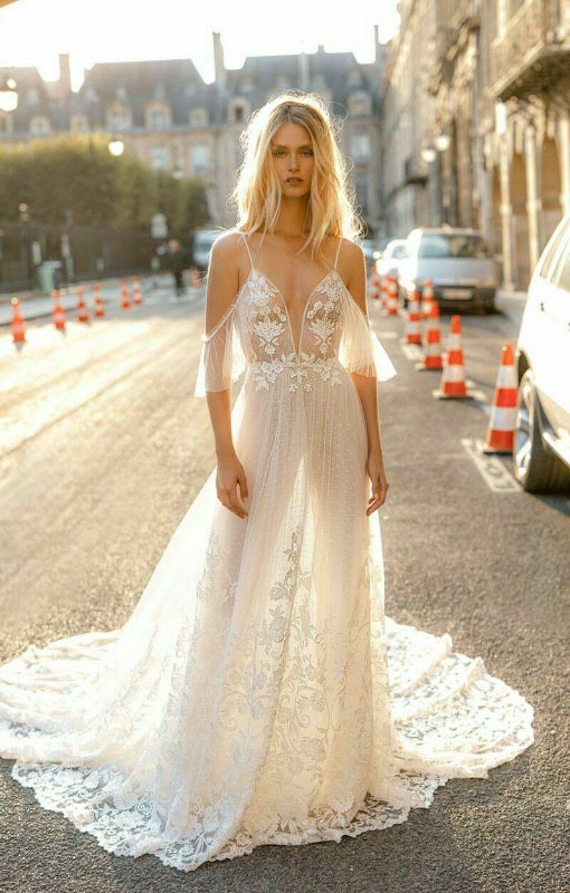 NumberSea - NumberSea Boho Beach A Line Wedding Dresses Sexy Spaghetti Lace Appliques