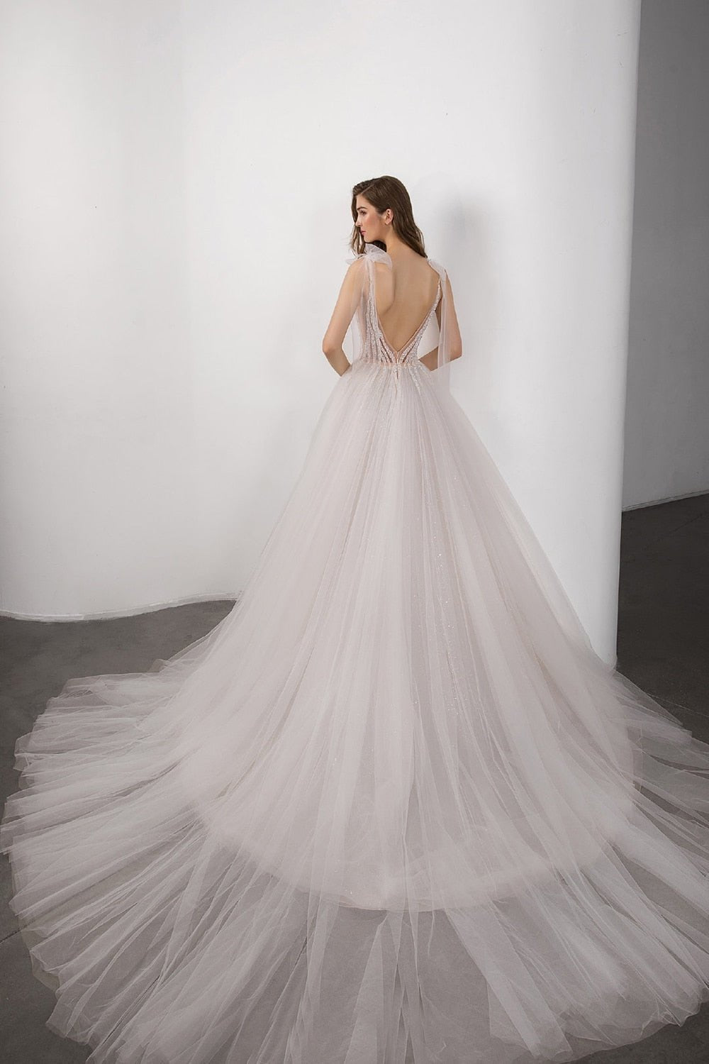 NumberSea - NumberSea boho Bridal Gown 2021 new Sexy V - neck backless Bride Wedding Dress Luxury Crystal and Pearls Vestido de novia Robe de mariee