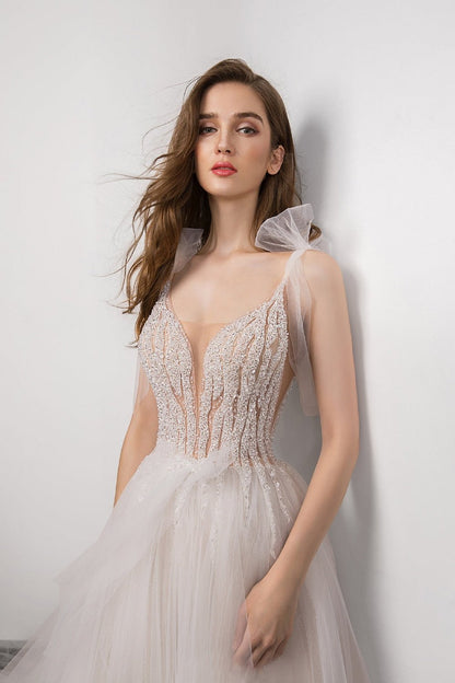 NumberSea - NumberSea boho Bridal Gown 2021 new Sexy V - neck backless Bride Wedding Dress Luxury Crystal and Pearls Vestido de novia Robe de mariee