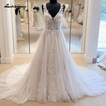 NumberSea - NumberSea Boho Lace Appliques Wedding Dresses 2025 Civil Bridal Beach Wedding Gowns Vestidos de festa Party Gowns