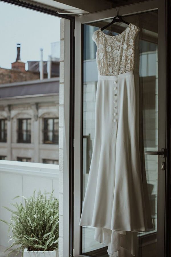 NumberSea - NumberSea Boho Lace Sheath Bateau Cap Sleeves Wedding Dresses, Bridal Gown, MW646