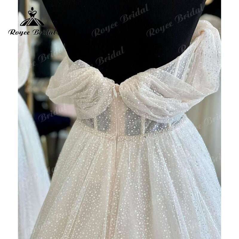 NumberSea - NumberSea Boho Polka Dots Tulle Cap Sleeve Sweetheart Boho Wedding Dress for Women 2022 Bride Pleats Reception Party Dress Noiva Vestido