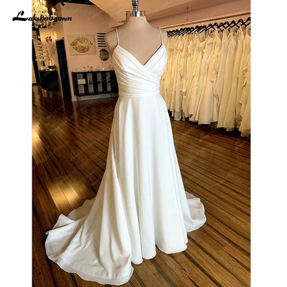 NumberSea - NumberSea Boho V - Neck Wedding Dress For Women 2025 Pleat Civil Bridal Beach Wedding Gowns Spaghetti Straps