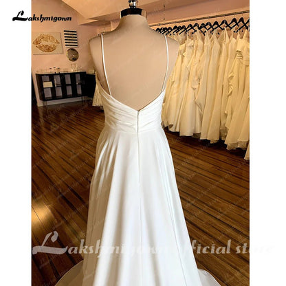 NumberSea - NumberSea Boho V - Neck Wedding Dress For Women 2025 Pleat Civil Bridal Beach Wedding Gowns Spaghetti Straps