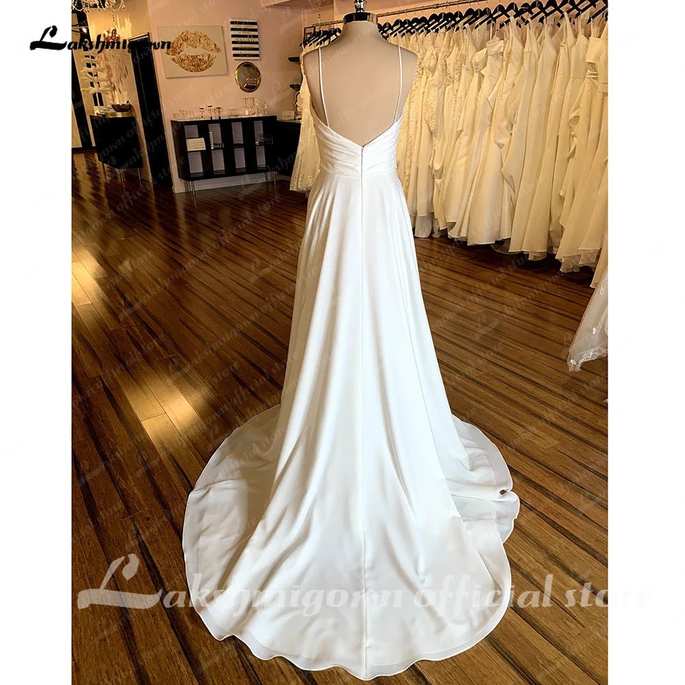 NumberSea - NumberSea Boho V - Neck Wedding Dress For Women 2025 Pleat Civil Bridal Beach Wedding Gowns Spaghetti Straps