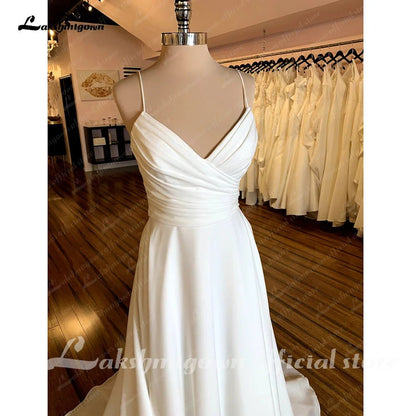 NumberSea - NumberSea Boho V - Neck Wedding Dress For Women 2025 Pleat Civil Bridal Beach Wedding Gowns Spaghetti Straps