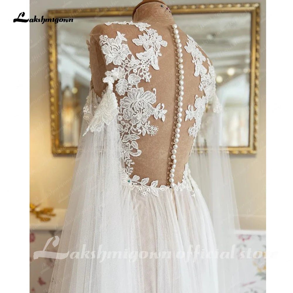 NumberSea - NumberSea Boho Wedding Dress with Cape Beach Summer 2025 Lace A Line Bridal Gowns V Neck Backless Vestido Verano