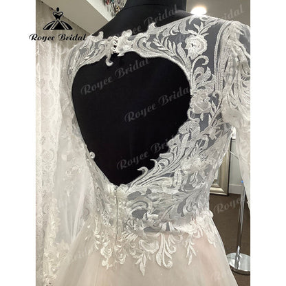 NumberSea - NumberSea Brautkleid Long Sleeve V Neck Lace Bodice Open Back Beach Boho Wedding Dress 2025 Generous Bridal Wedding Gown robe mariage Sexy