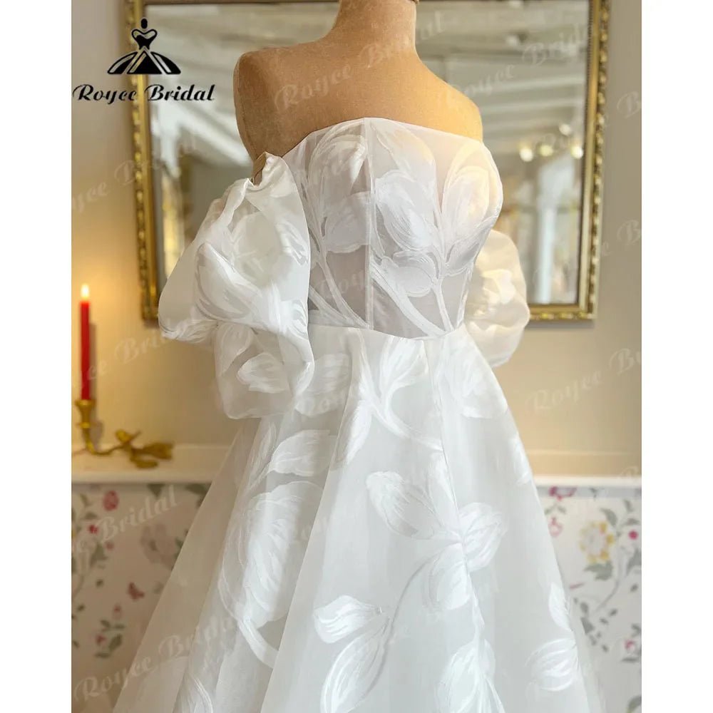 NumberSea - NumberSea Brautkleid Princess Lace Floral Off Shoulder Wedding Dress with Short Sleeve 2024 Bridal Gown Women robe de soirée de mariage