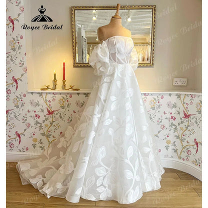 NumberSea - NumberSea Brautkleid Princess Lace Floral Off Shoulder Wedding Dress with Short Sleeve 2024 Bridal Gown Women robe de soirée de mariage