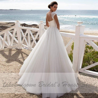 NumberSea - NumberSea Bridal Gown Wedding Dress Lace Up Back Floor Length