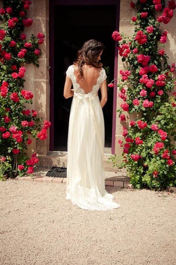 NumberSea - NumberSea Cap Sleeve A Line V Back Cheap Long Lace Wedding Dresses, Bridal Dress, MW139