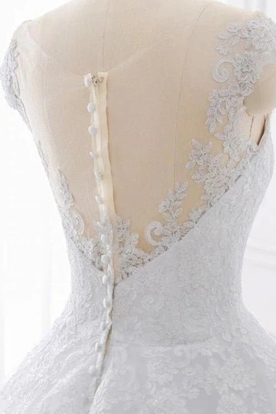 NumberSea - NumberSea Cap Sleeves White Scoop Lace Wedding Dresses Online, Cheap Bridal Dresses,MW427