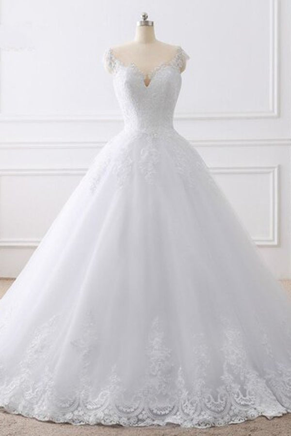 NumberSea - NumberSea Cap Sleeves White Scoop Lace Wedding Dresses Online, Cheap Bridal Dresses,MW427