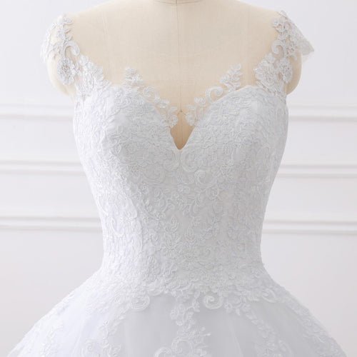 NumberSea - NumberSea Cap Sleeves White Scoop Lace Wedding Dresses Online, Cheap Bridal Dresses,MW427