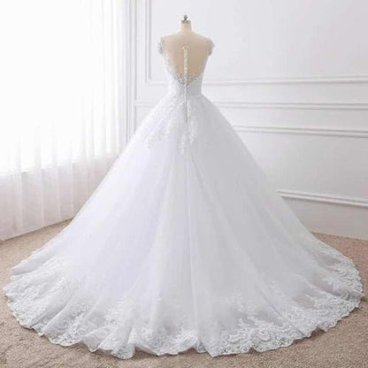 NumberSea - NumberSea Cap Sleeves White Scoop Lace Wedding Dresses Online, Cheap Bridal Dresses,MW427