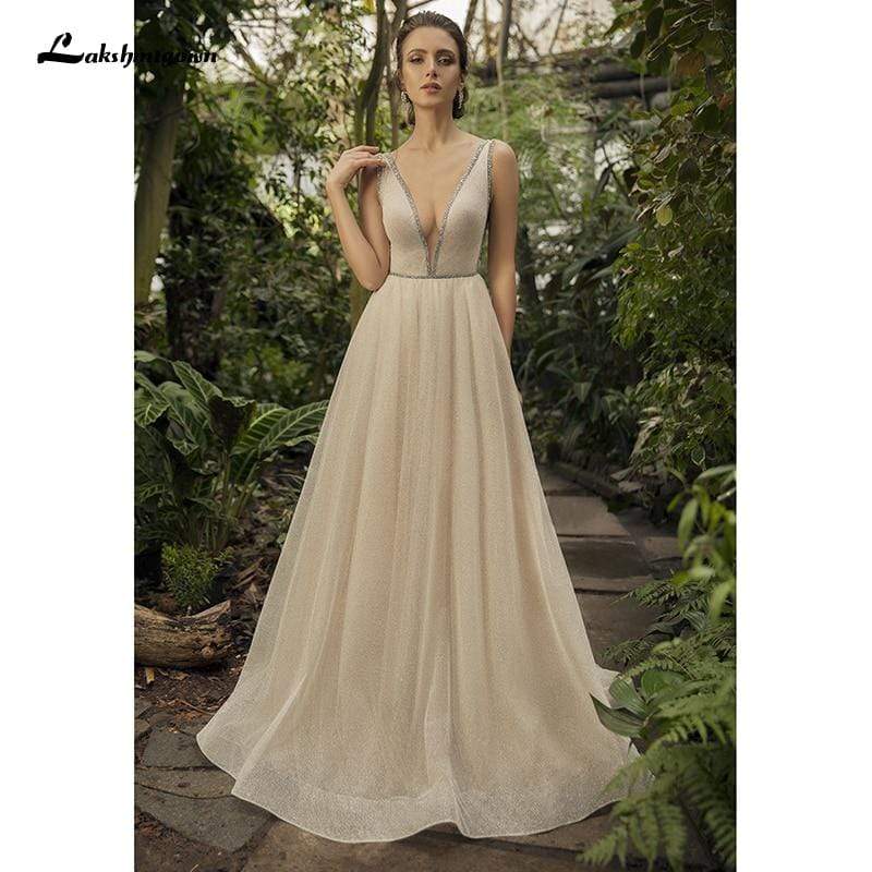 NumberSea - NumberSea Champagne Shiny Sparkling A line Wedding Dresses